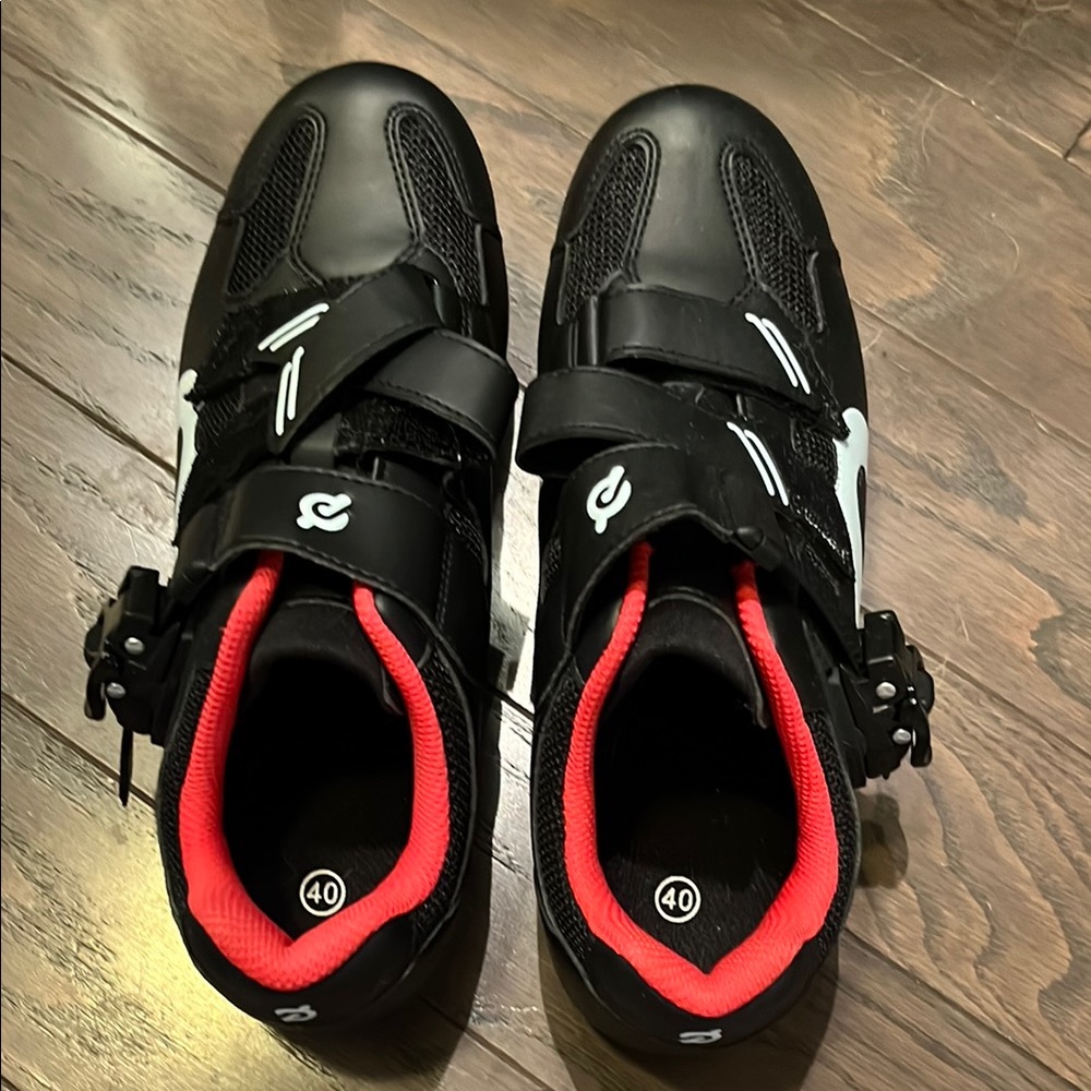 Peloton Black and Red Cycling Sneakers with Velcro Straps